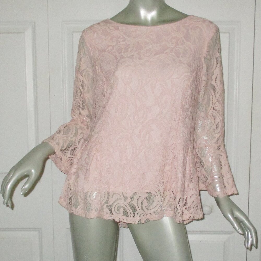 ADRIANNA PAPELL Pink Lace Long Sleeve Blouse